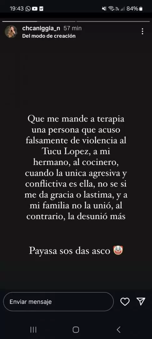 Las historias de Charlotte Caniggia contra su cuñada Melody Luz.