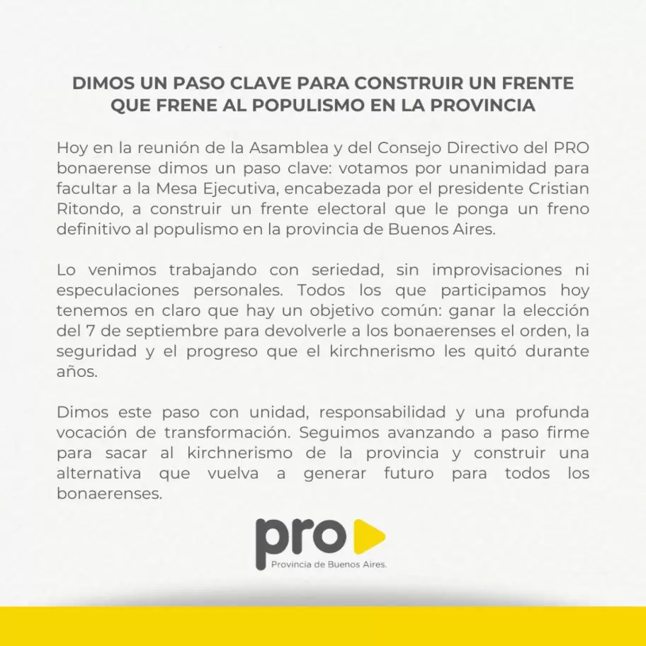 El comunicado de rendicin del PRO ante La Libertad Avanza