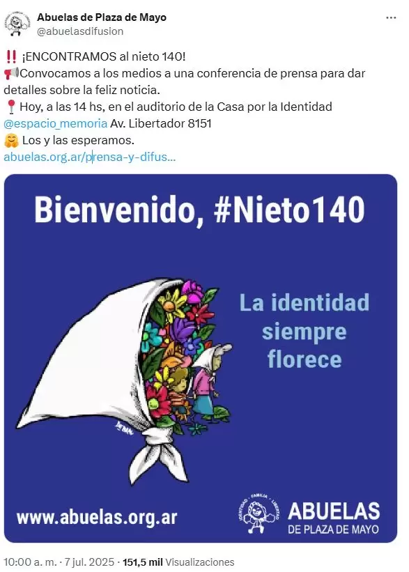 El anuncio de Abuelas de Plaza de Mayo