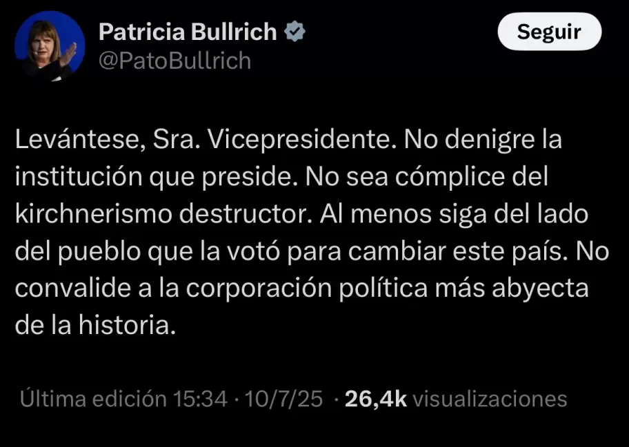 El incendiario tweet de Patricia Bullrich