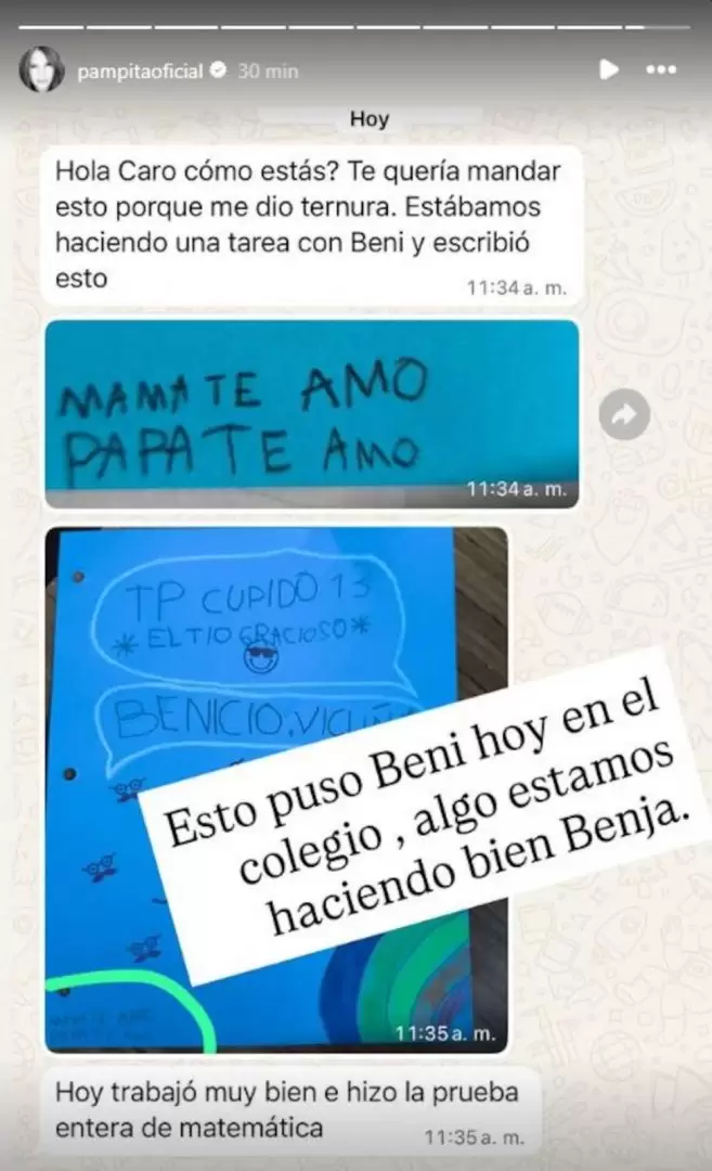 Pampita apoya a su ex: "Algo estamos haciendo bien, Benja"