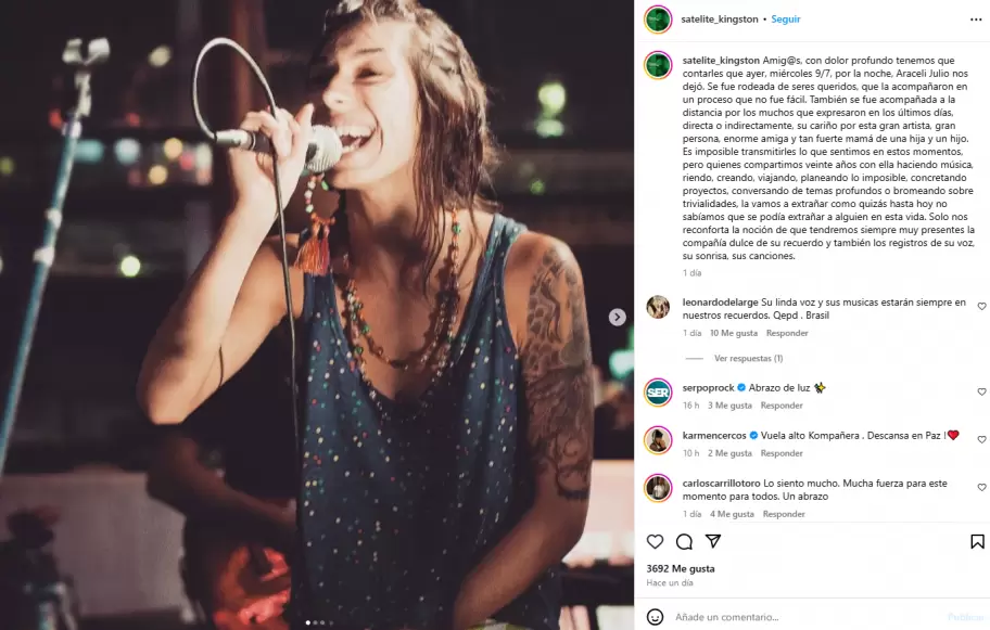 El posteo de Satlite Kingston con el que despidieron a su querida Araceli