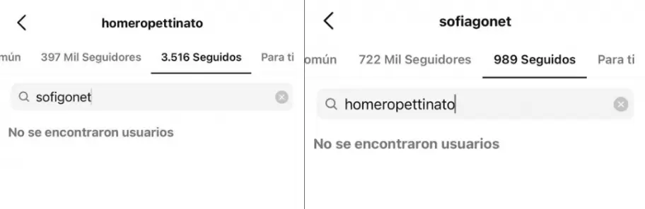 Tanto Sofi Gonet como Homero Pettinato dejaron de seguirse mutuamente en redes sociales