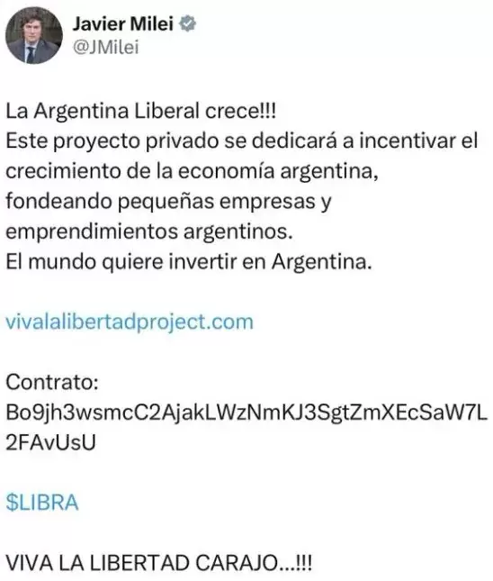 El polmico posteo de Javier Milei que desat el escndalo cripto