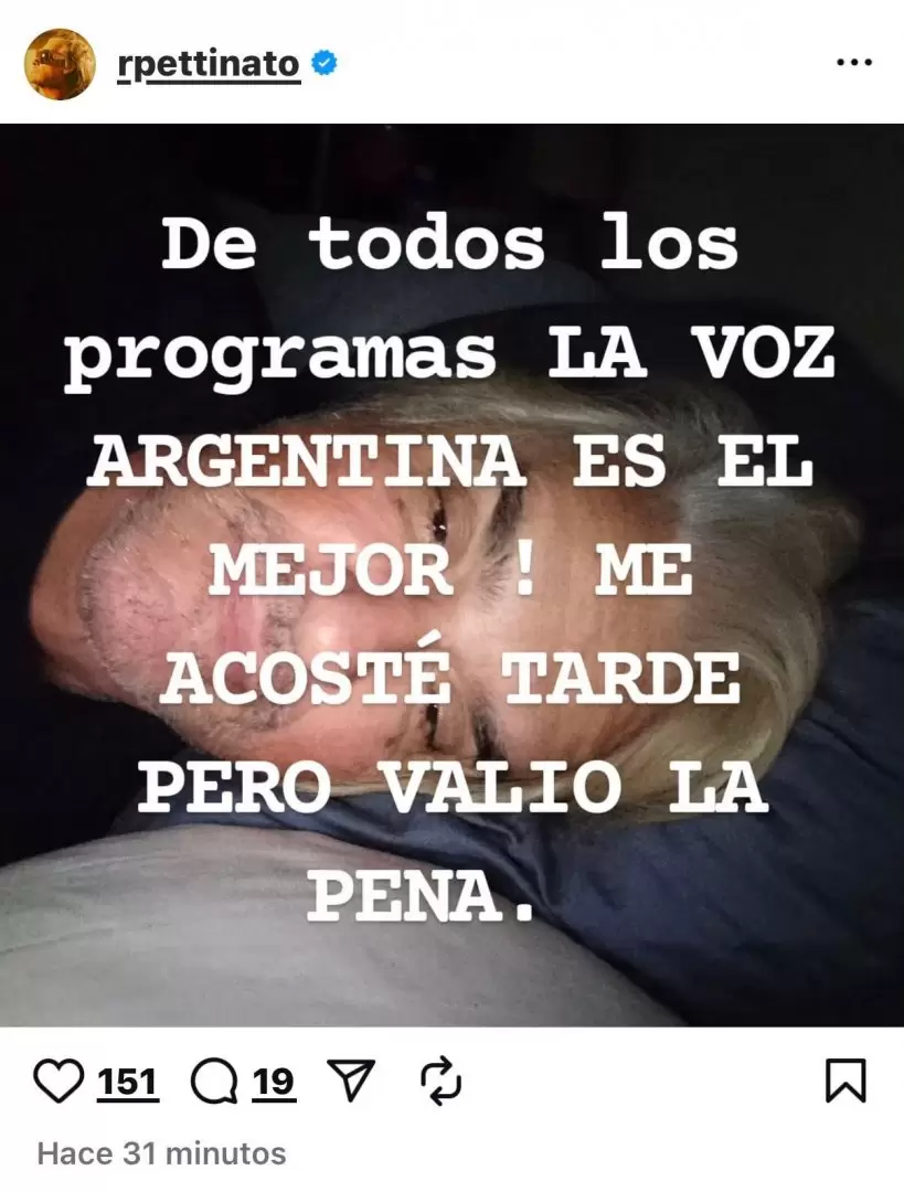 El posteo de Roberto Pettinato sobre La Voz Argentina, en un palo por elevacin a El Trece por Pergolini y limpiar a Homero Pettinato.