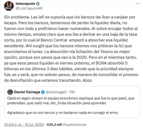 Luis Caputo y su manotazo de ahogado