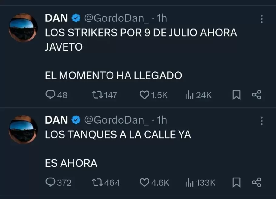 Los tuits del Gordo Dan fueron igual de fuertes que los dems, pero se desdijo en referencia a qu tipo de tanques son.