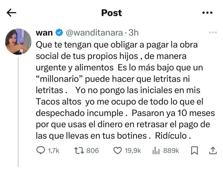 Wanda Nara apuntó contra Icardi por los detalles de sus botines