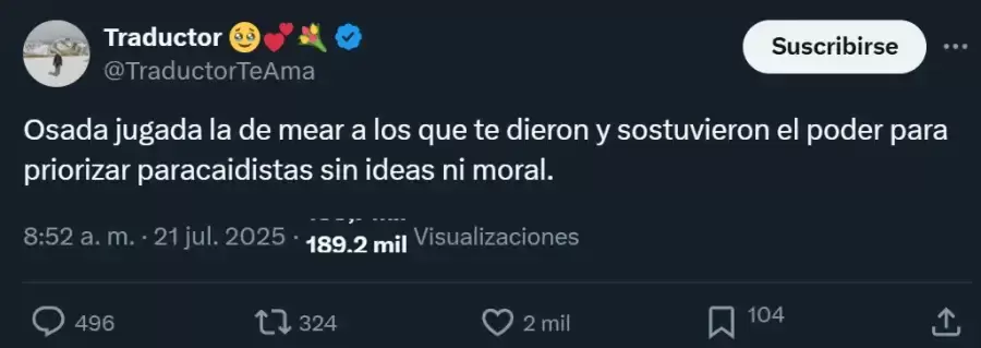 Otro tuit de Traductor sobre el cierre de listas bonaerense.