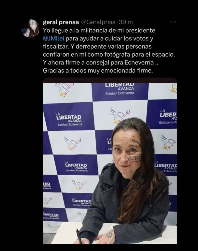 Geraldine Mariana Prais, reconocida militante de La Libertad Avanza (LLA), será candidata a concejal
