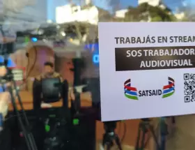 El SATSAID y su paso por Olga en la caravana por la regularización de los trabajadores de streaming.
