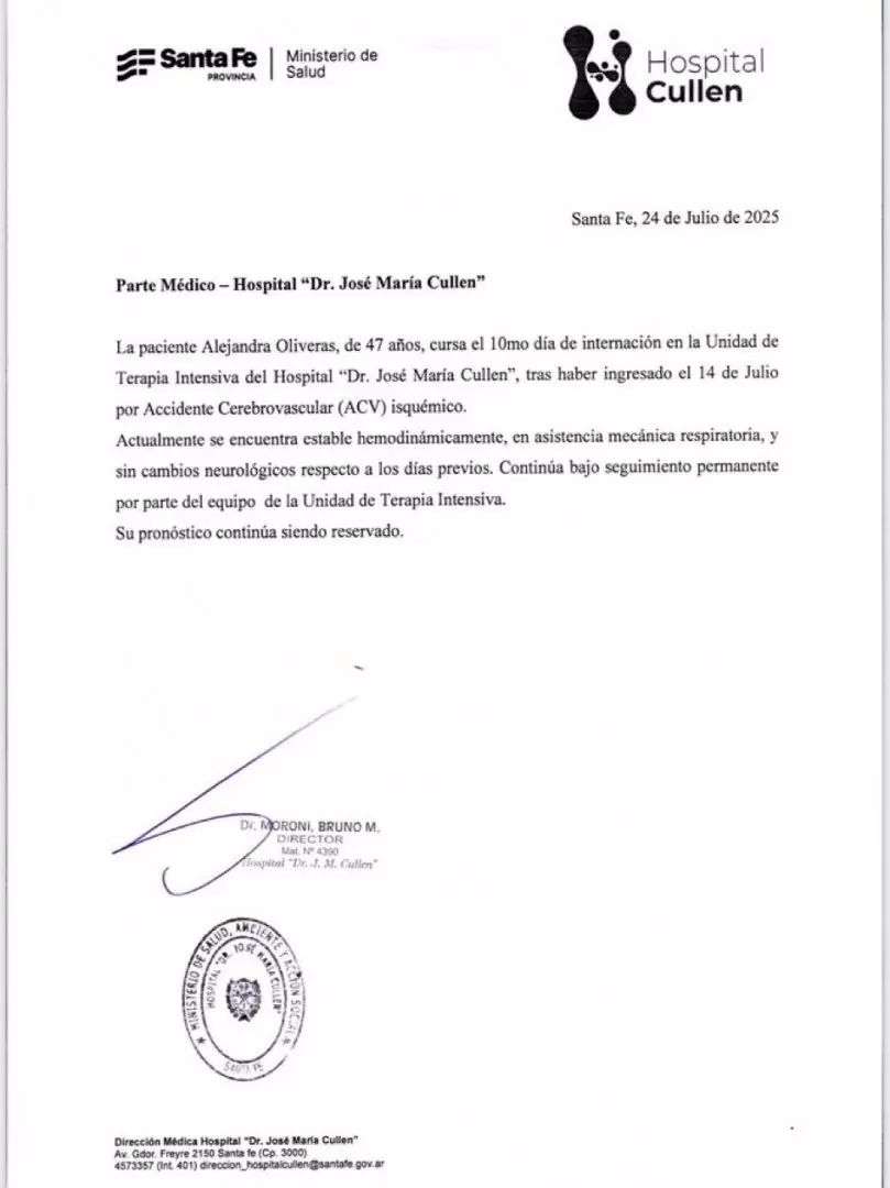 Parte oficial sobre la salud de la Locomotora