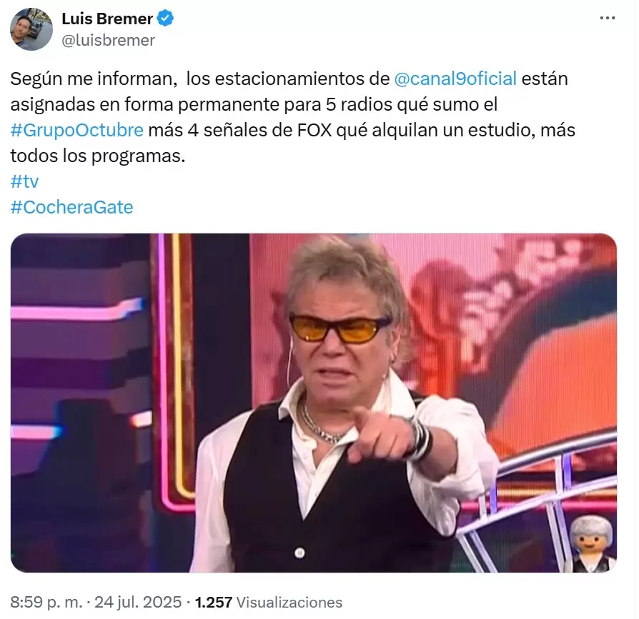Luis Bremer y su tuit sobre los enojos de Beto Casella por la cochera de Canal 9.