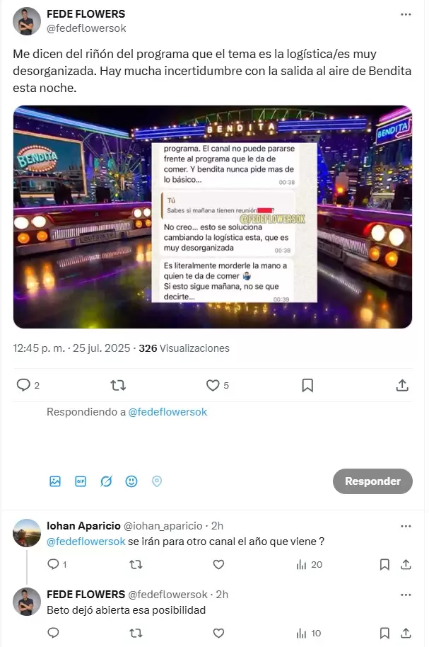 Fede Flowers confirm que por los destratos Beto Casella contempla salir de Canal 9.