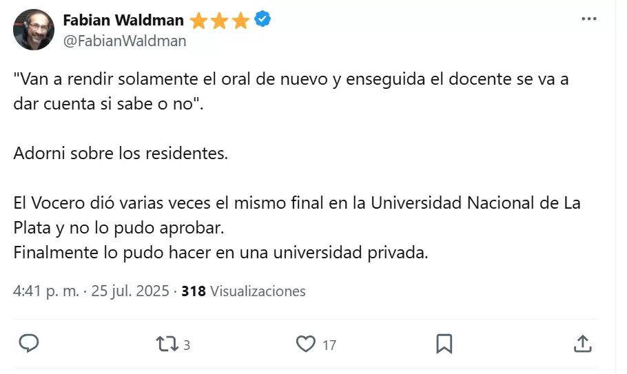 Fabin Waldman sali al cruce de Adorni nuevamente