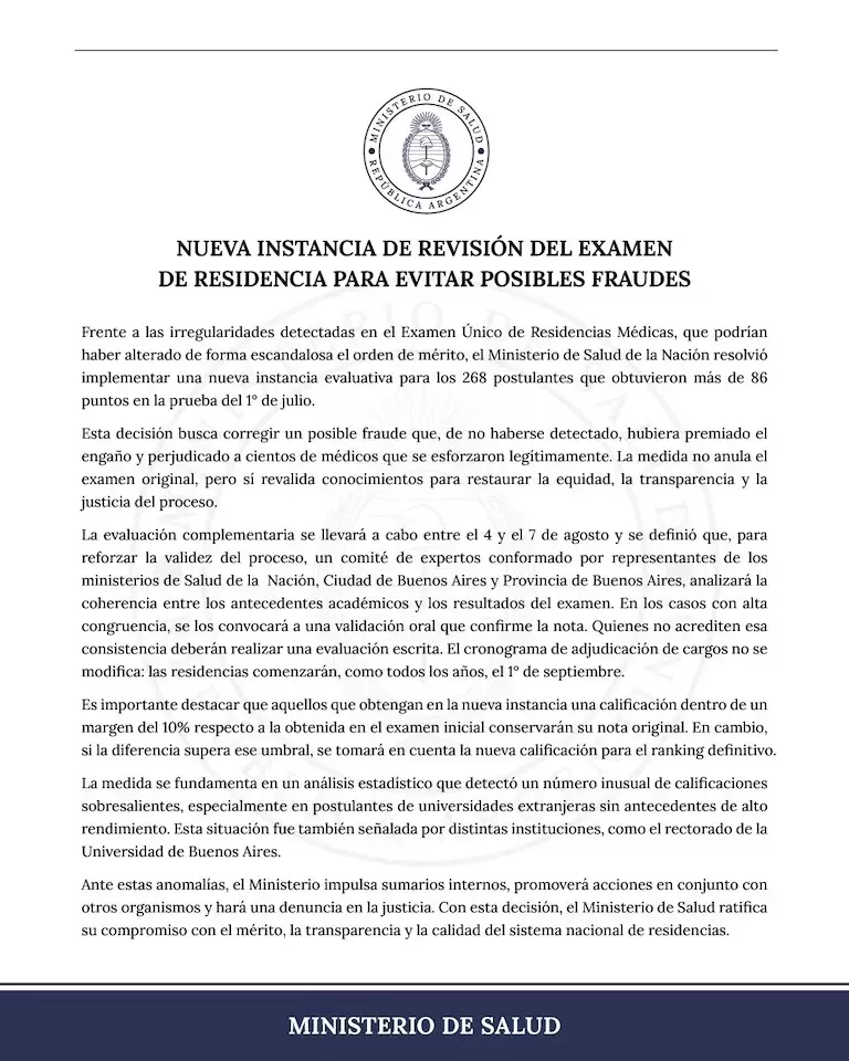 Boletn oficial respecto a los exmenes para residentes