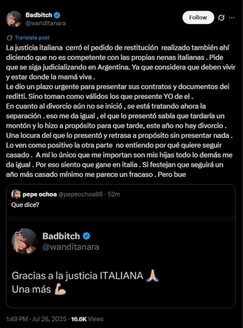 El tweet que Wanda Nara decidi borrar
