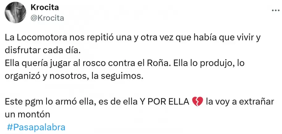 Los tuits de la productora de Pasapalabra Mariel Morn en relacin a la ltima participacin de Alejandra "Locomotora" Oliveras.