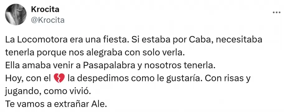 Los tuits de la productora de Pasapalabra Mariel Morn en relacin a la ltima participacin de Alejandra "Locomotora" Oliveras.