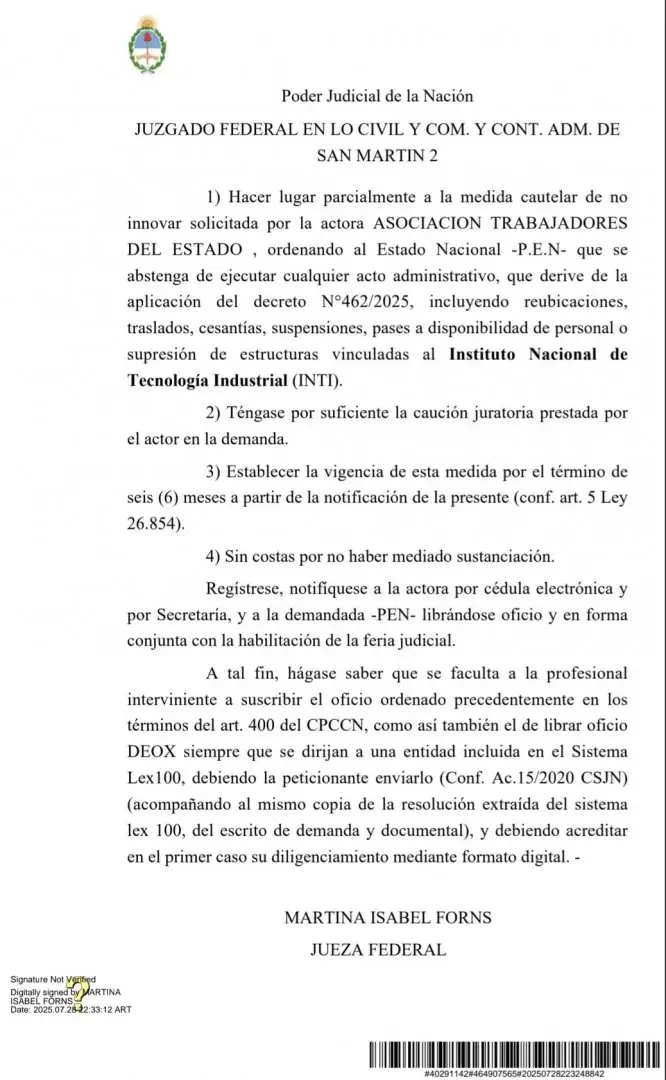 La Justicia Federal fren el desguace del INTI por seis meses.