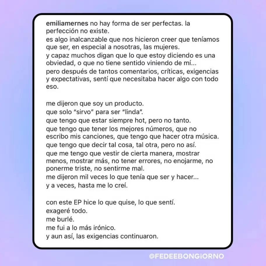 El descargo de Emilia Mernes ante las exigencias del pblico