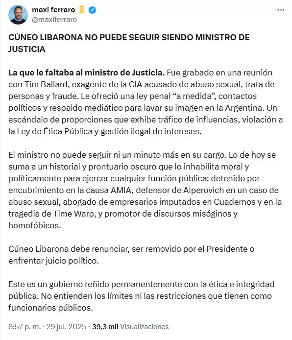 Diputados pidieron la renuncia de Mariano Cneo Libarona