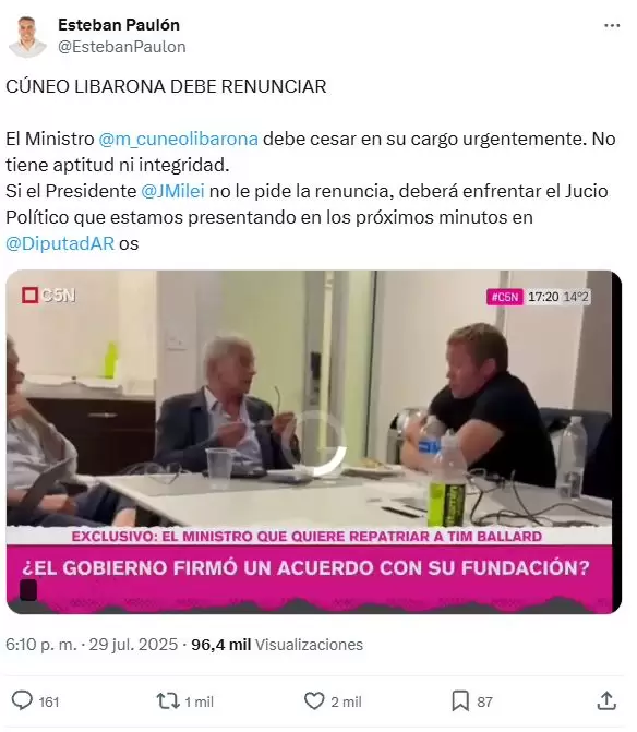 Diputados pidieron la renuncia de Mariano Cneo Libarona