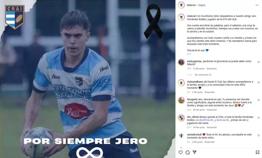 Jernimo Fernndez Bobbio y los homenajes de su club y de la USR.