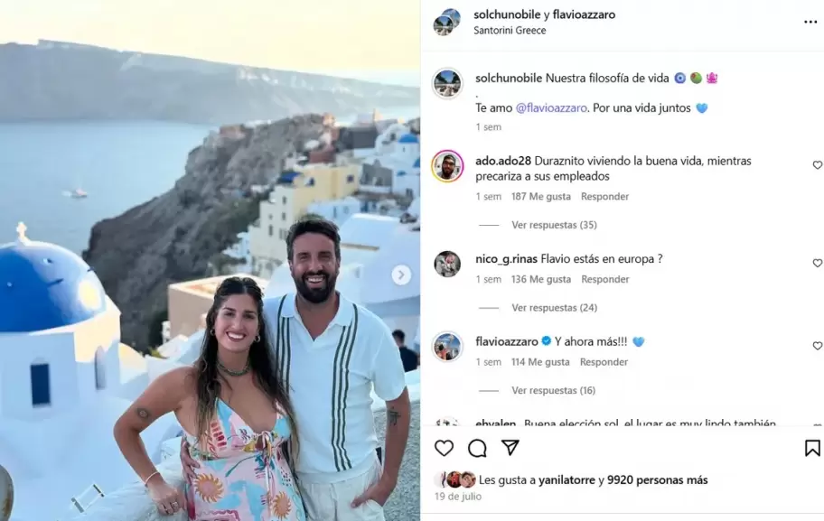 Flavio Azzaro confirm que espera su primer hijo junto a su esposa Sol Nobile.