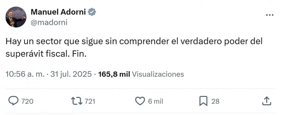 El tuit de Manuel Adorni que busc llevar tranquilidad y desat un terremoto cambiario.