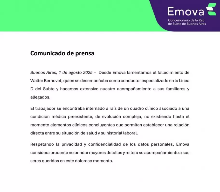 Comunicado de Emova