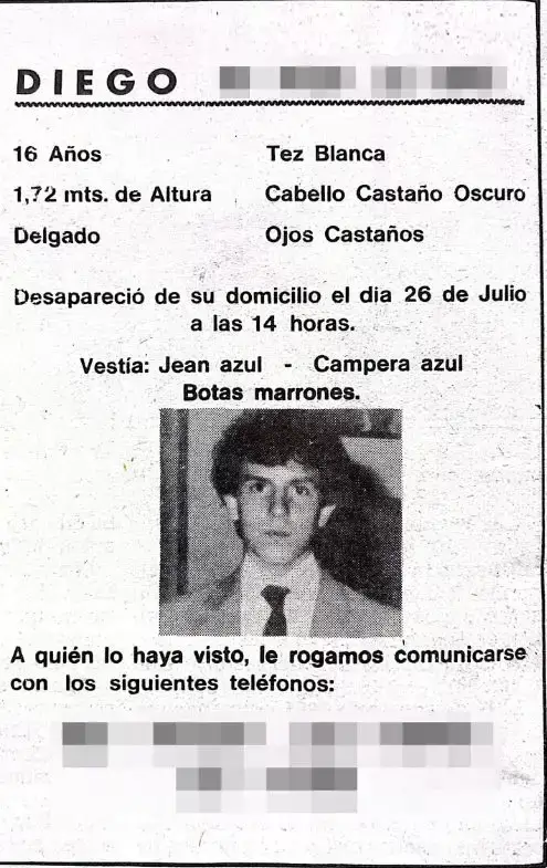 El cartel que pegaron los padres de Diego Benigno para buscarlo tras su desaparicin.
