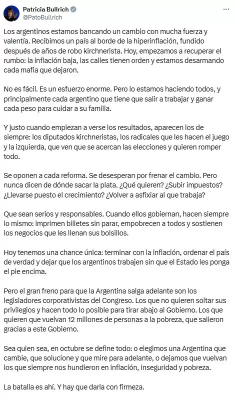 El descargo de Patricia Bullrich