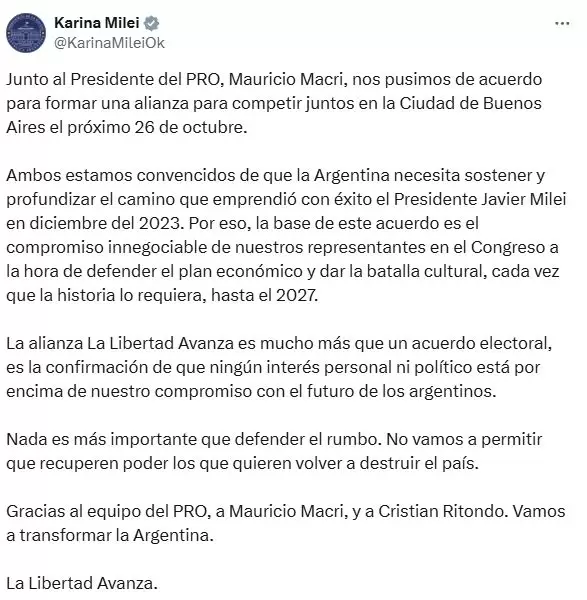 La publicacin de Karina Milei