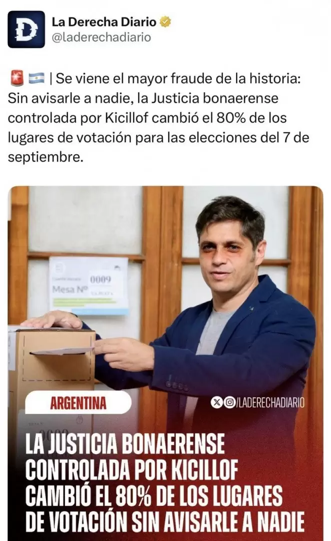 El medio oficialista La Derecha Diario difundi informacin falsa de Kicillof  y este sali al cruce