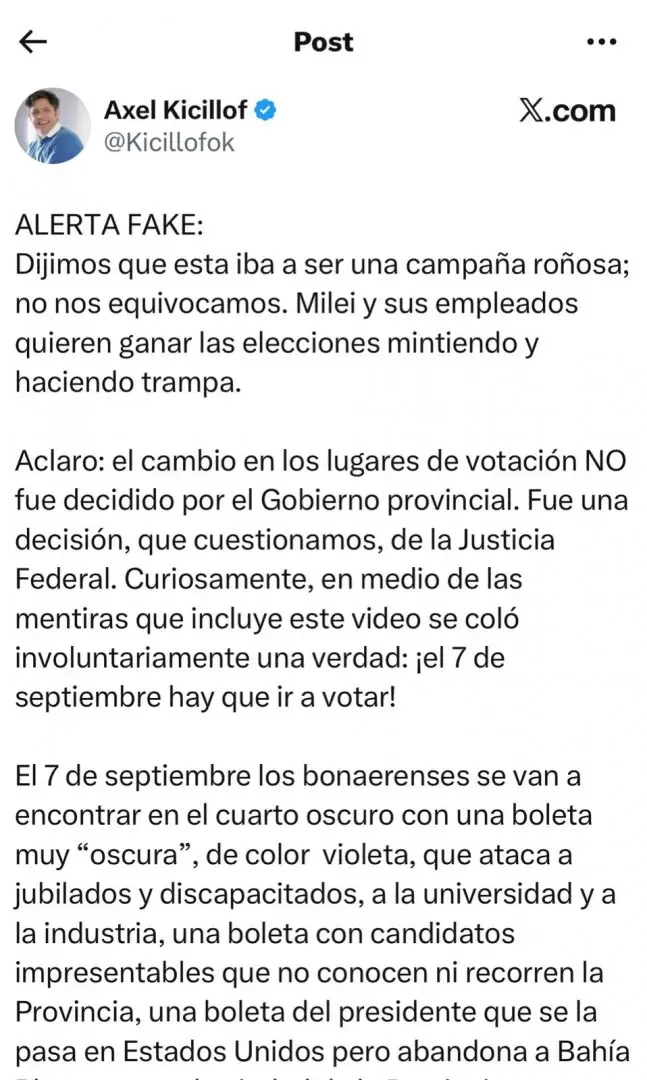 Tweet de Alex Kicillof