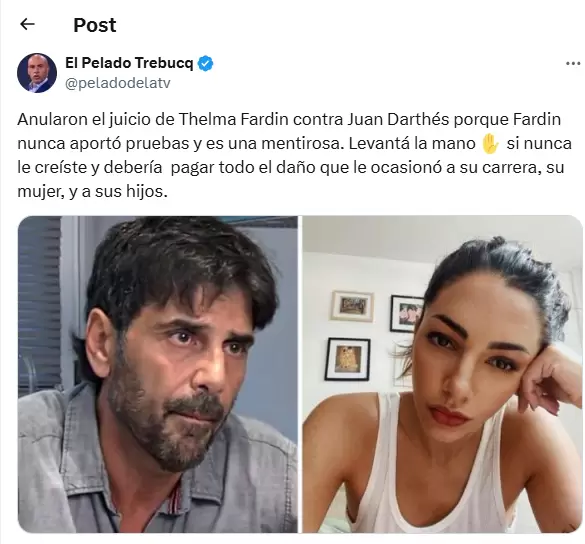 Troll libertario publica una fake news de Thelma Fardin