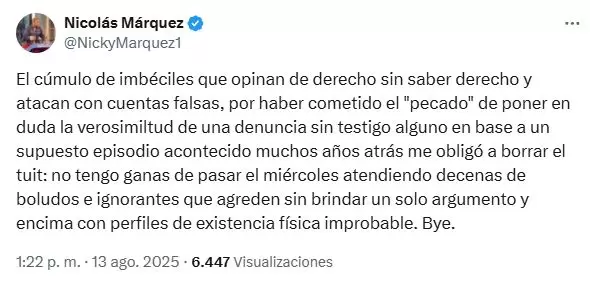 Uno de los posteos que Mrquez evit borrar