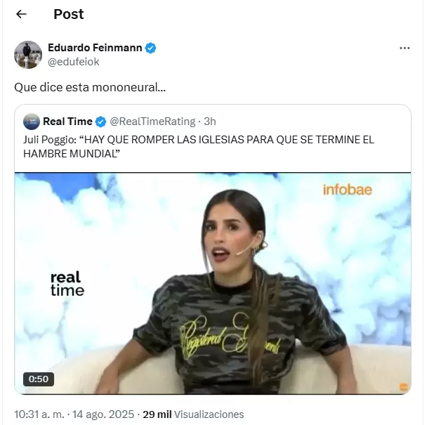 Feinmann destroz a Juli Poggio por sus dichos de cmo acabar con la pobreza