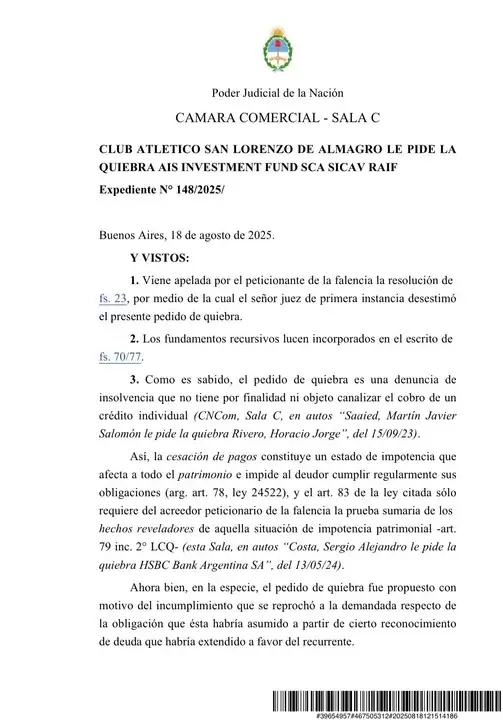 Fallo judicial contra San Lorenzo