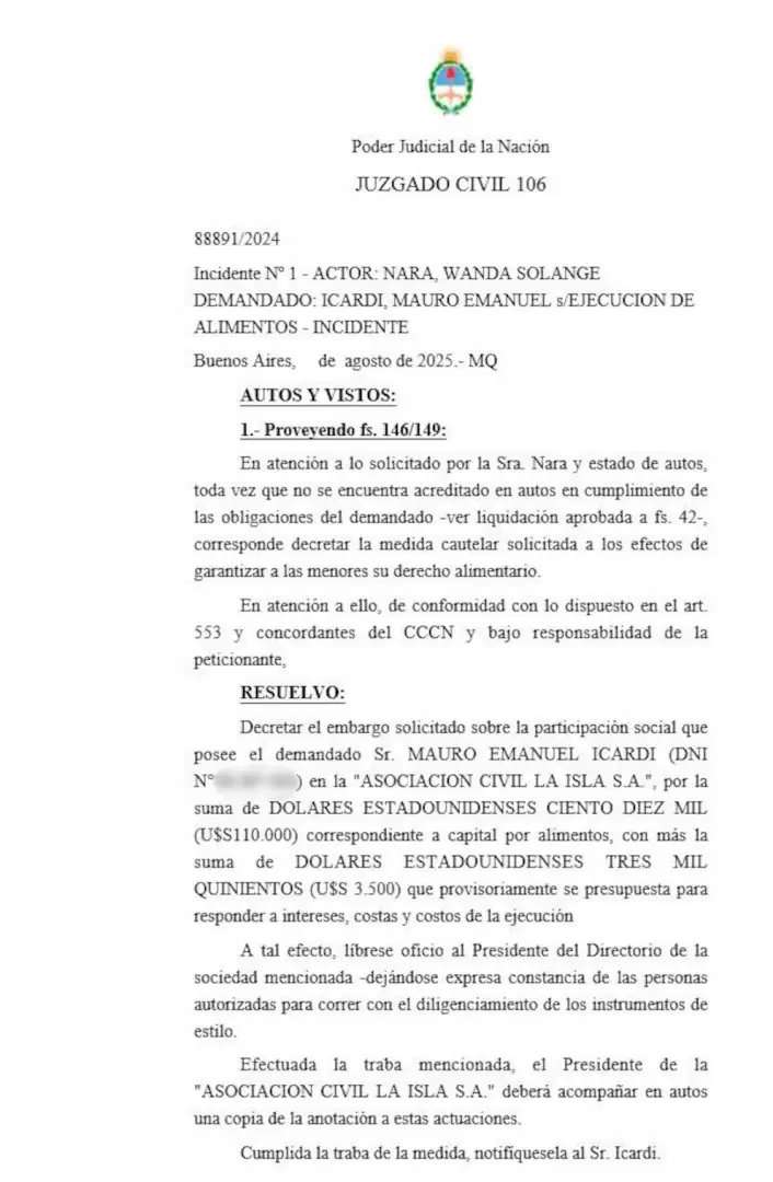 El revs judicial contra Mauro Icardi: lo ingresaron al registro de deudores alimentarios y lo embargaron por 110 mil dlares.