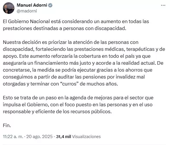 La publicacin de Adorni