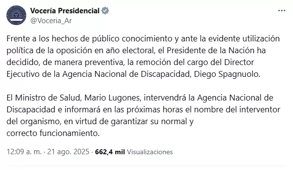 El comunicado de vocera