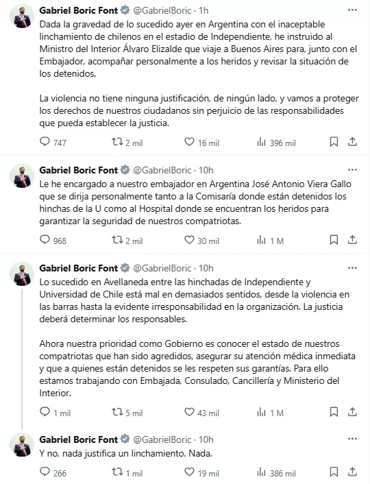 Las publicaciones del presidente de Chile, Gabriel Boric