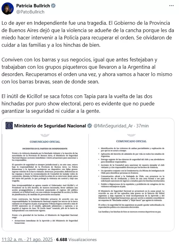 La publicacin de Patricia Bullrich