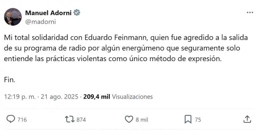El incendiario posteo de Manuel Adorni