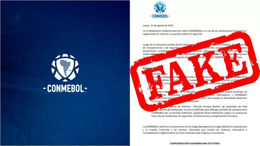 La desmentida de Conmebol del comunicado con sanciones para Independiente y la Universidad de Chile.