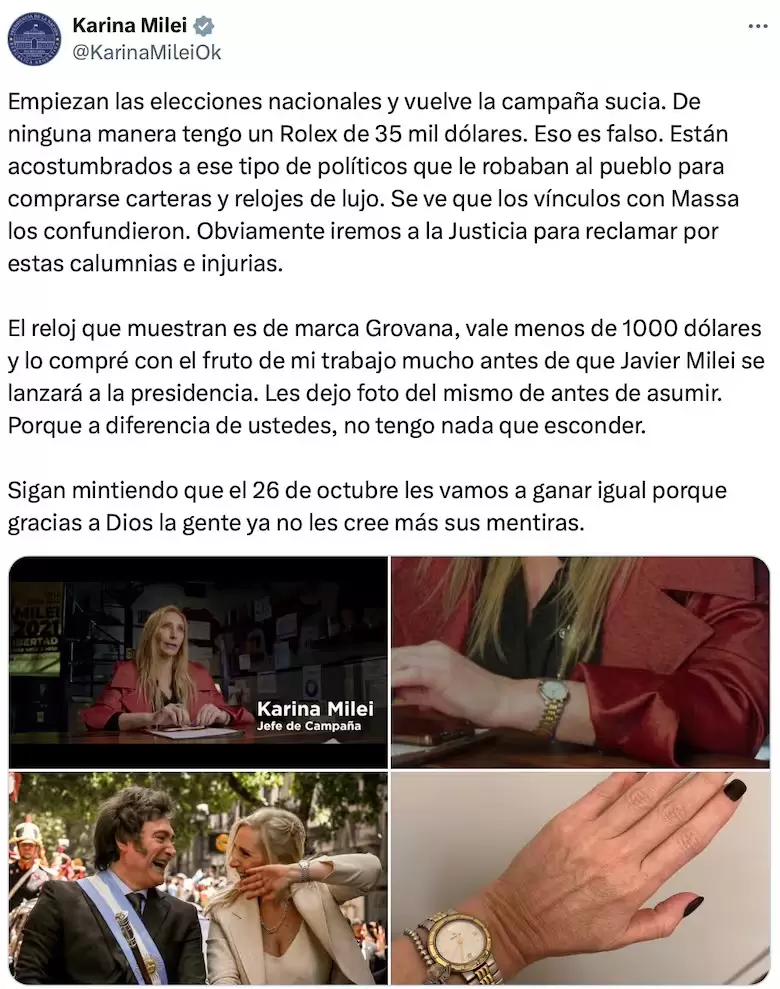 Karina Milei y su rpida reaccin para desmentir un... reloj