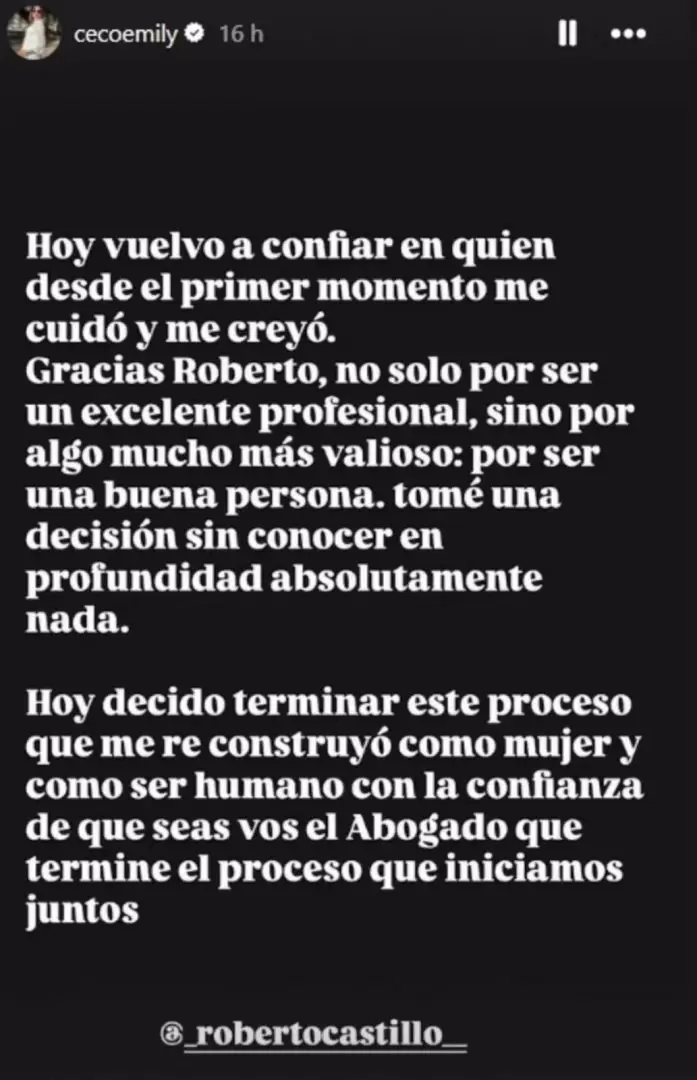 Emily Ceco volvi a contratar a Roberto Castillo como su abogado