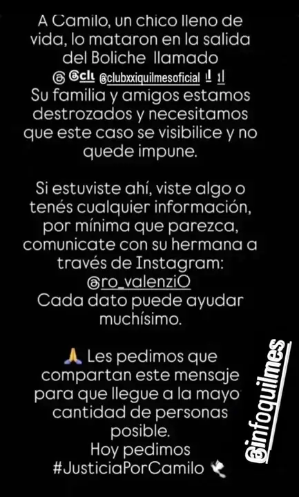 El reclamo de justicia por parte de la familia de Camilo Isabella Valenzi.